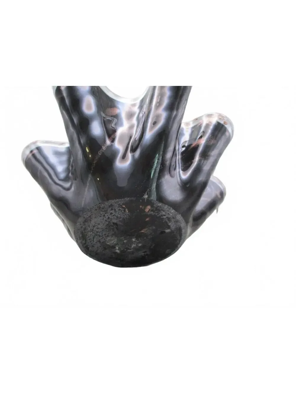 MCM Vintage 12” Black & Copper Aventurine Art Glass Ruffled Bowl 1960s